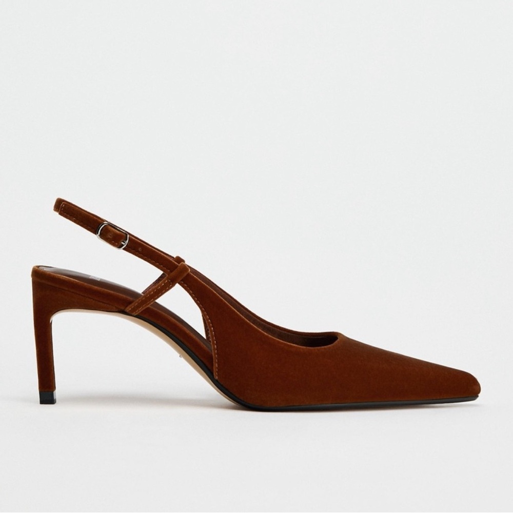 Zara Velvet Brown Slingback Heels Size US 9/ EU 40